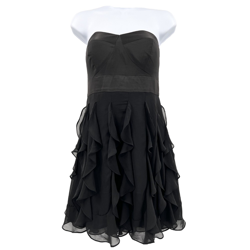 BCBG GENERATION Women's 8 Black Sheer Ruffled Lined Strapless Mini Party Dress